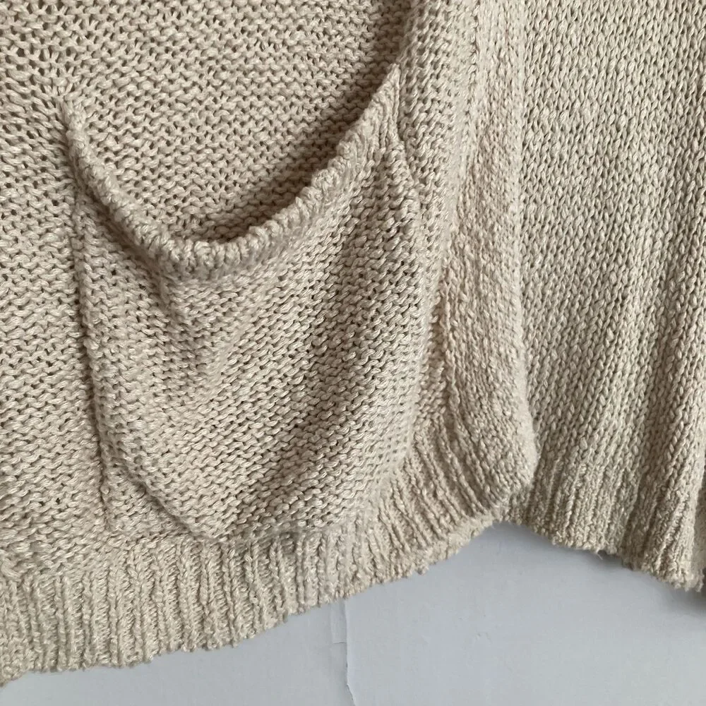 Aerie Open Knit Cardigan XL Cotton Blend Beige Boho Hippie Beach - Picture 3 of 9